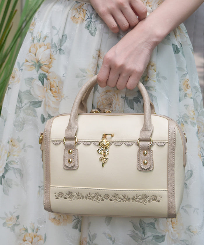 Boston Bag with Rose Embroidery & Charm – axes femme from JAPAN