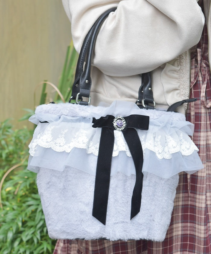 Basket Shape Frill Fur Bag (Pre-order) – axes femme from JAPAN