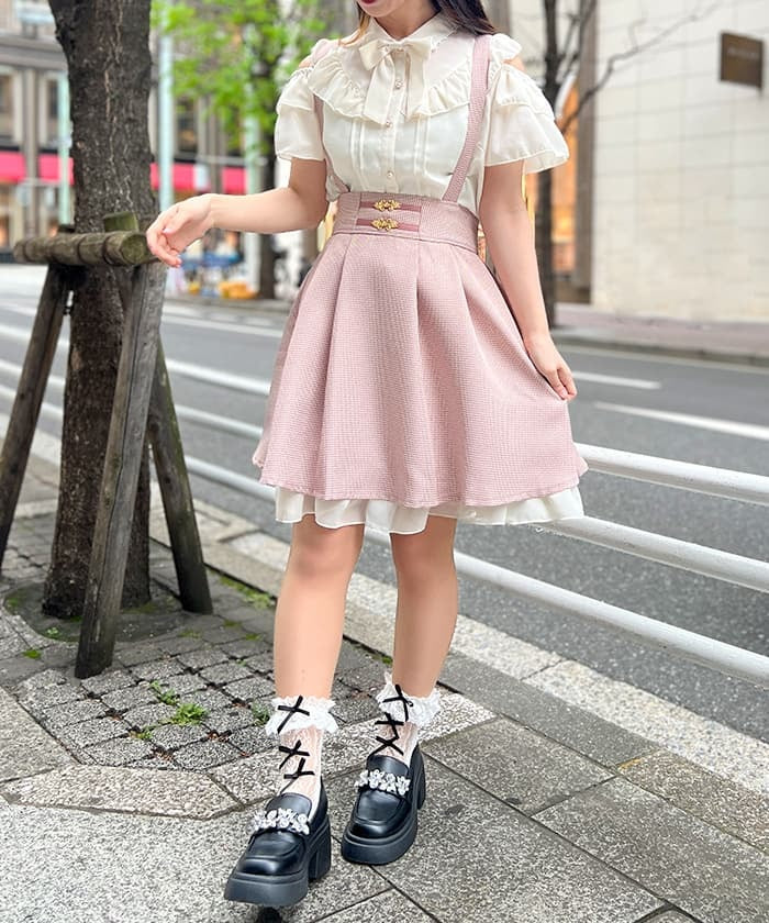 Back Frill Mini Skirt with Suspenders – axes femme from JAPAN