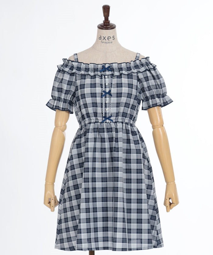 Continuous Ribbon 2-Way Plaid Dress – axes femme from JAPAN