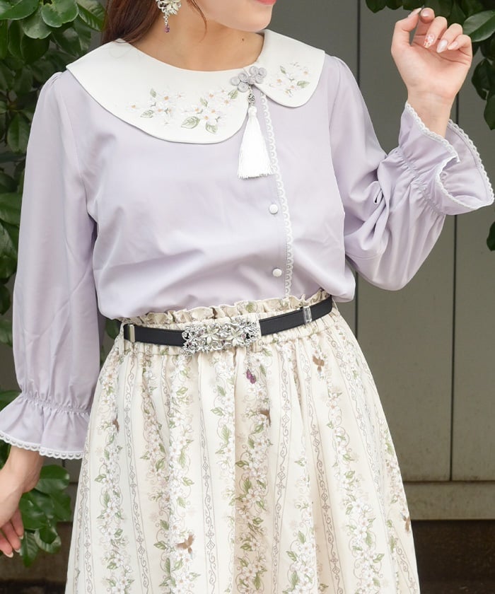 ミルクジャスミン Jasmine Embroidery Chinese Blouse (Pre-order) – axes femme from JAPAN