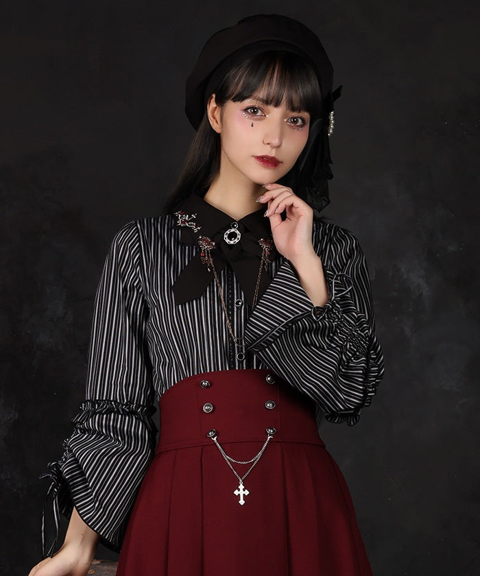 Cross Embroidery Tie Blouse – axes femme from JAPAN