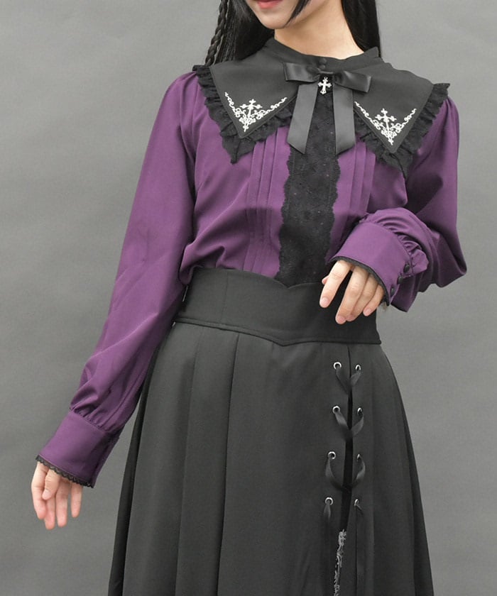 Cross Embroidery Nun Style Blouse – axes femme from JAPAN