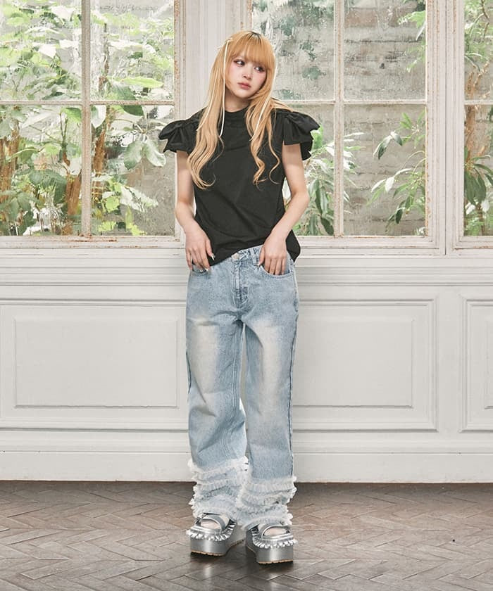 Tulle Frill Denim Pants – axes femme from JAPAN