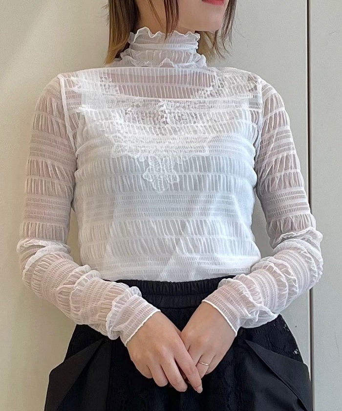 トップス CLANE W TULLE SHIRRING TOPS WHITE Shirring Tulle Tops – axes femme from JAPAN