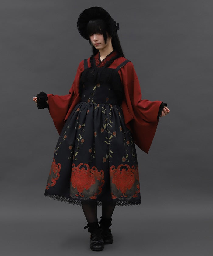 Chrysanthemum & Fox Pattern Jumper Skirt – axes femme from JAPAN