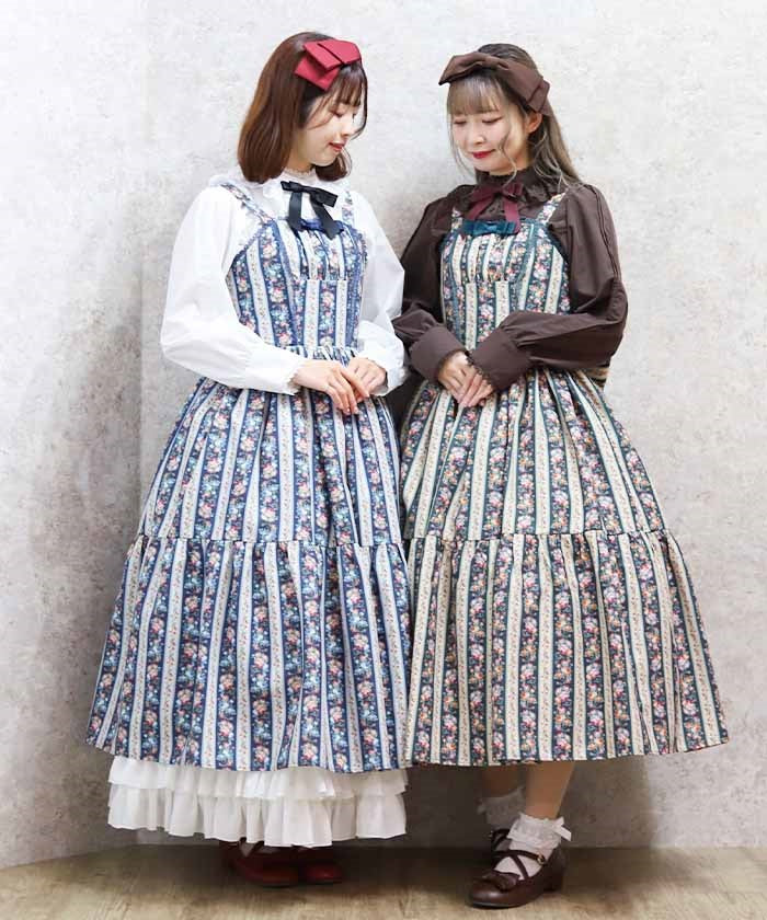Stripe Rose Pattern Jumper Skirt – axes femme from JAPAN