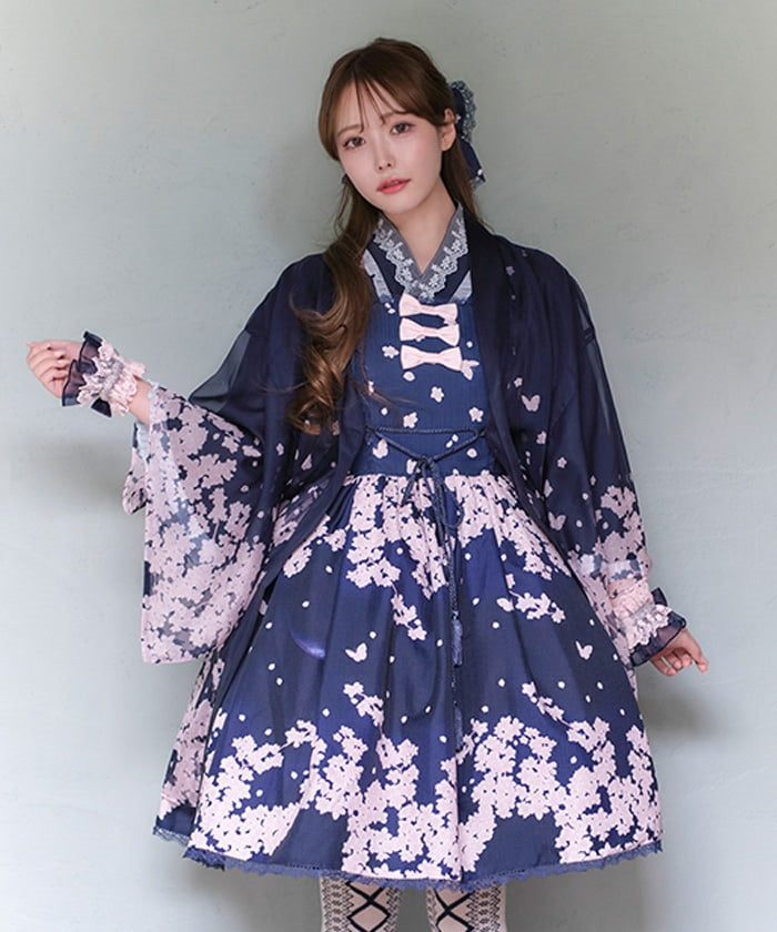 Sakura Pattern Sheer Kimono Style Haori – axes femme from JAPAN