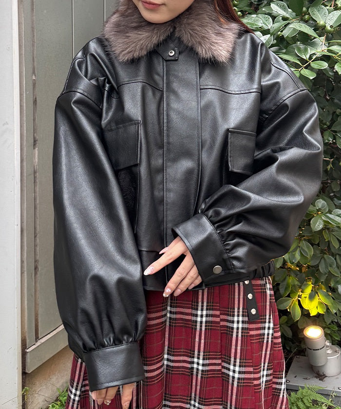 Mix Fur Faux Leather Blouson – axes femme from JAPAN