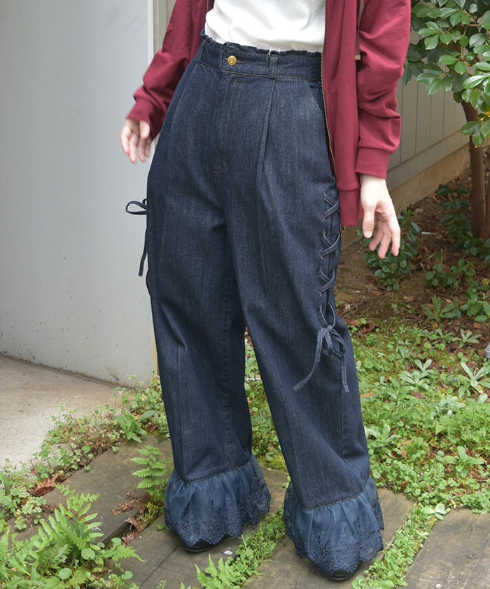 Hem Lace Denim Straight Pants – axes femme from JAPAN
