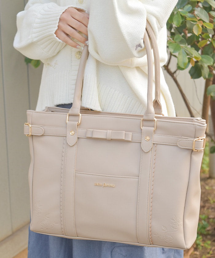 Rose Emboss Ribbon A4 Tote
