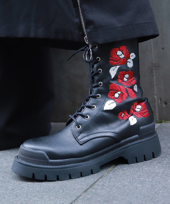 Camellia Embroidery Lace-Up Boots – axes femme from JAPAN