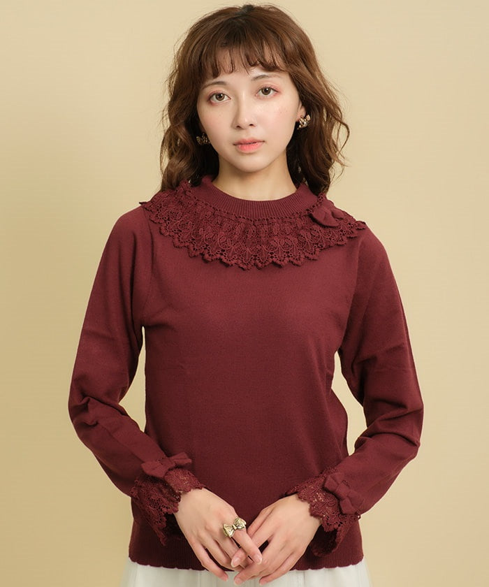 Lacy Frill Knit Pullover – axes femme from JAPAN