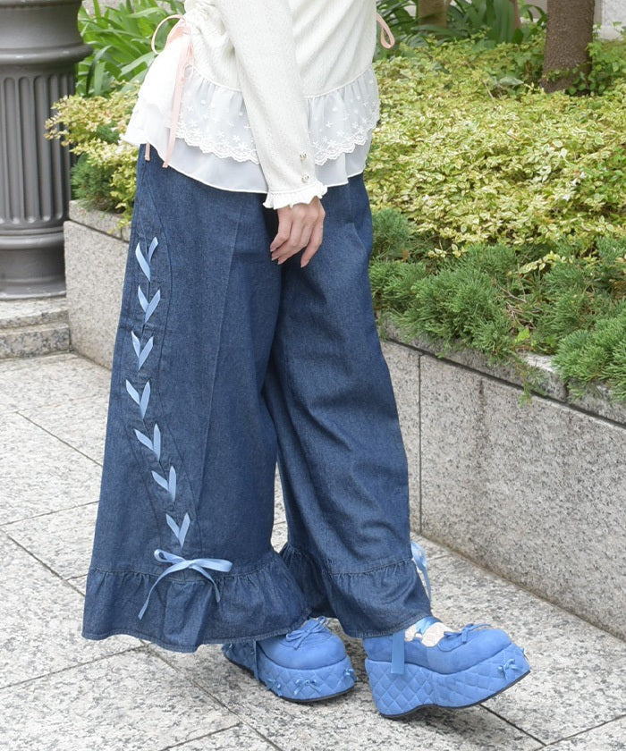 Lace-Up Flare Denim Pants – axes femme from JAPAN