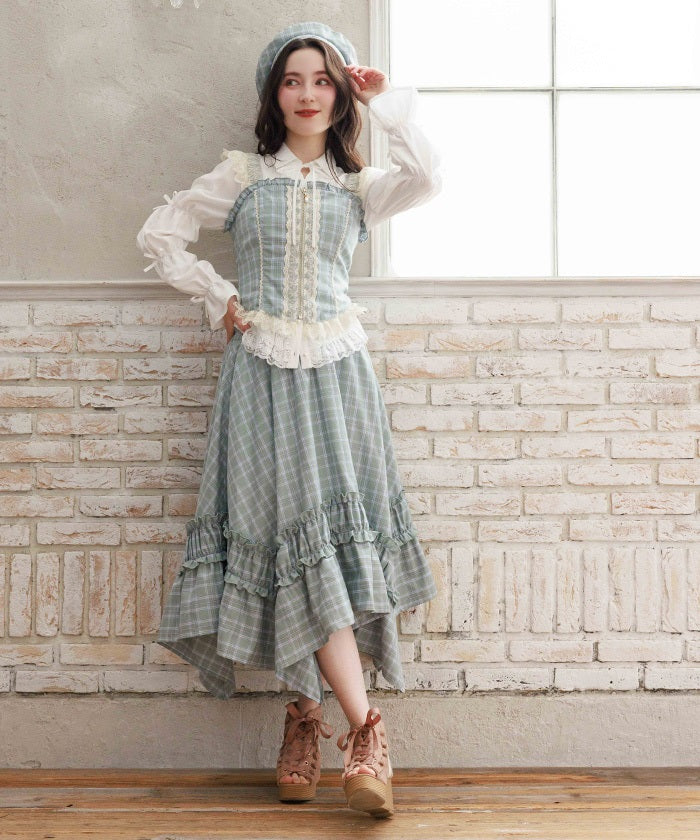 Check Gather Irregular Hem Skirt – axes femme from JAPAN