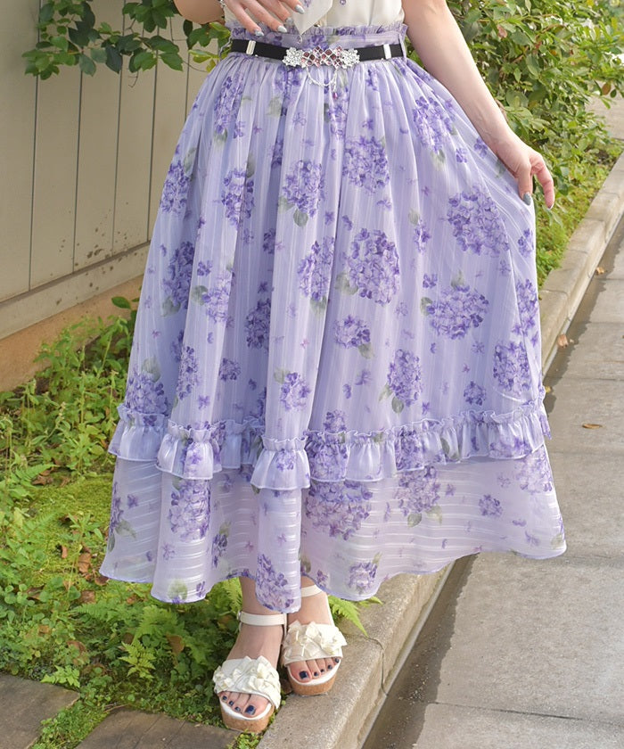 Hydrangea Pattern Sheer Striped Skirt – axes femme from JAPAN
