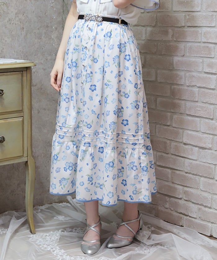 Nemophila Pattern Row Buttons Skirt – axes femme from JAPAN