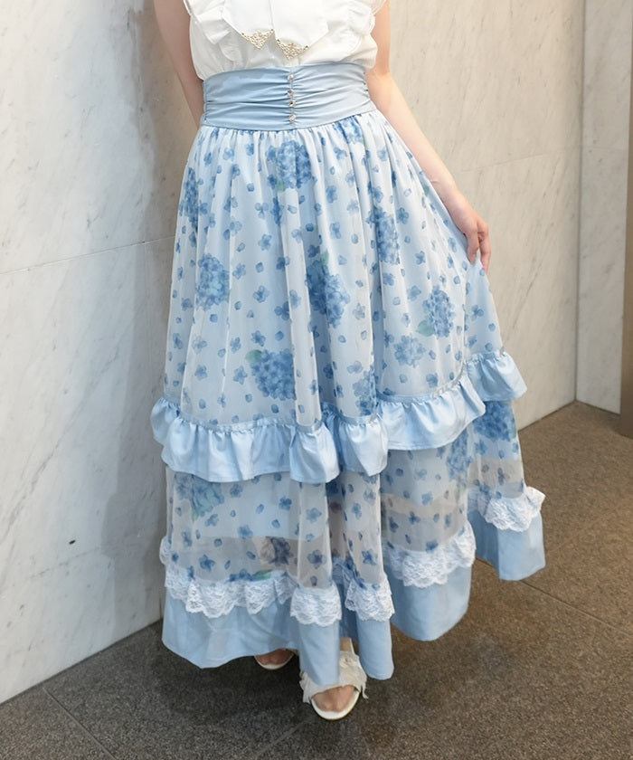 Hydrangea Pattern Print Tulle Skirt (Pre-order) – axes femme from