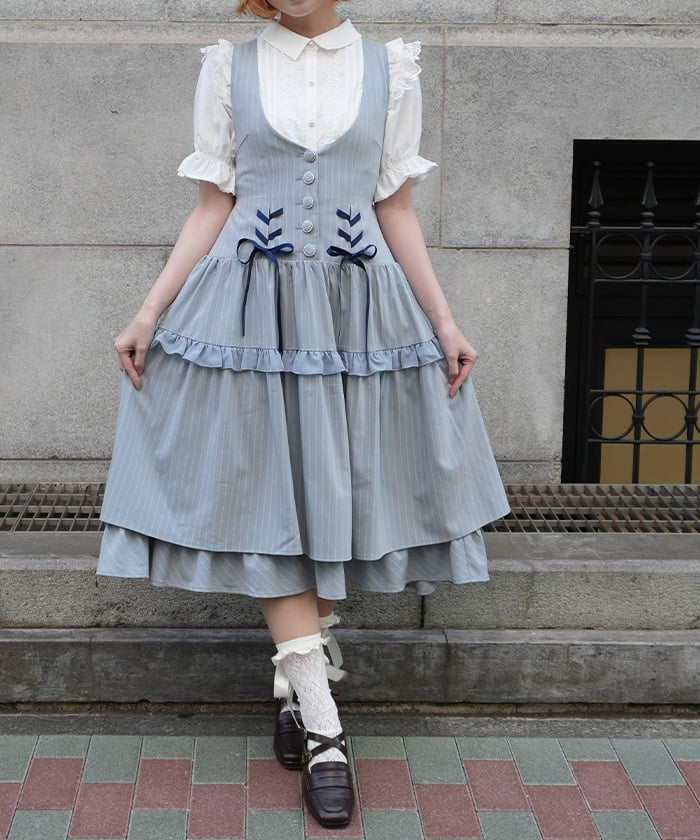 Double Ribbon Striped Jumper Skirt – axes femme from JAPAN