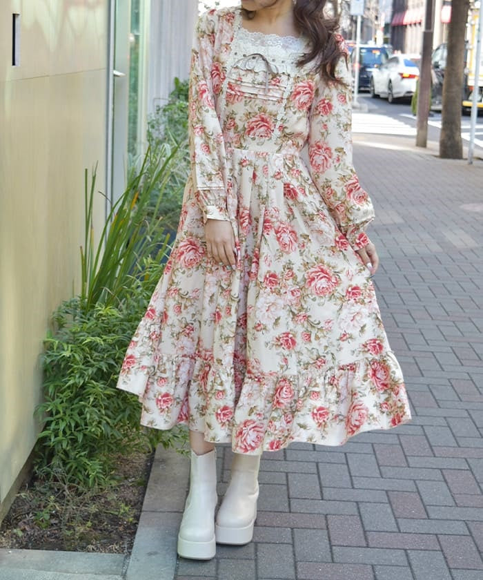 Bloom Flower Pattern Dress – axes femme from JAPAN