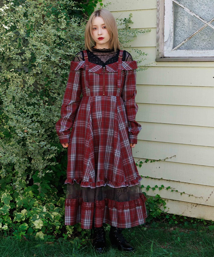 Tartan Dia 様 Tartan Plaid Open Shoulders Dress – axes femme from JAPAN