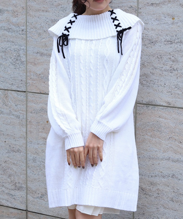 Lace-Up Knit Tunic – axes femme from JAPAN