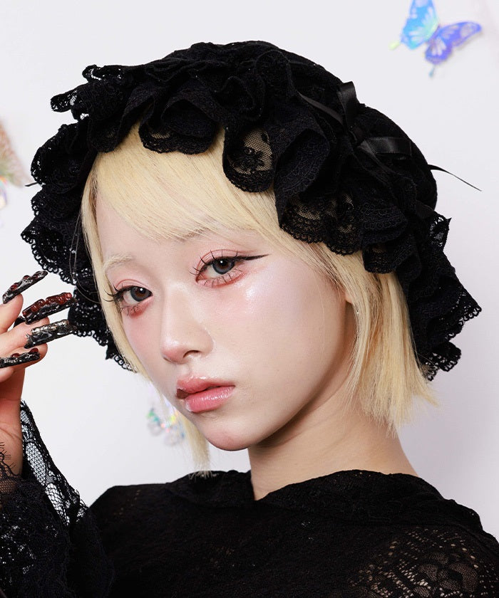 Ribbon & Frill Lace Cap – axes femme from JAPAN