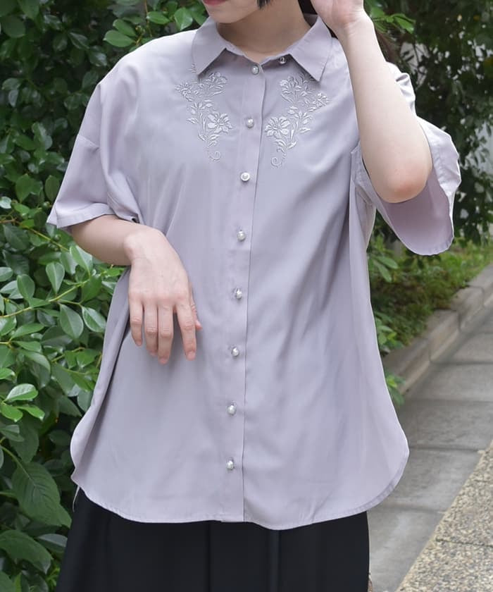 Flower Embroidery Sheer Long Shirt – axes femme from JAPAN