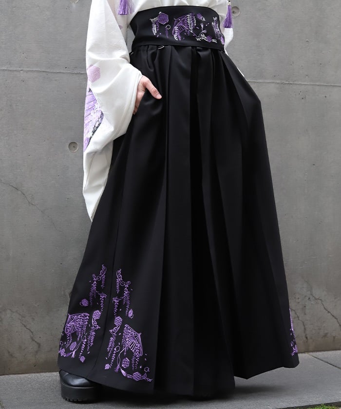 Wisteria & Japanese Umbrella Embroidery Hakama Pants – axes femme