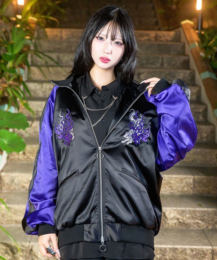 Nine-Tailed Fox Embroidery Souvenir Jacket – axes femme from JAPAN