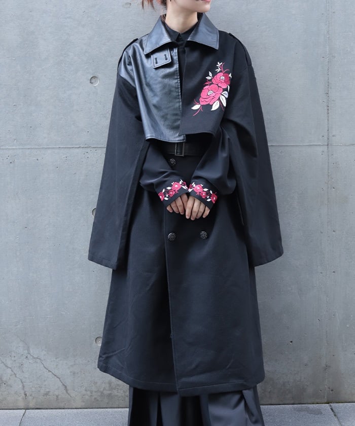 mikan 今期新品 CLORE+ Cross over Trench Camellia Embroidery Trench Coat – axes femme from JAPAN