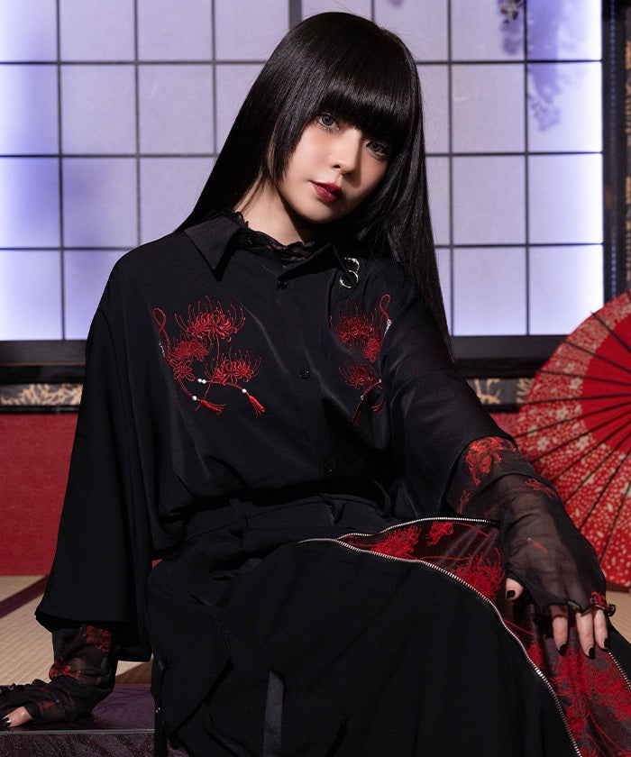 Higanbana Embroidery Short Sleeve Shirt – axes femme from JAPAN