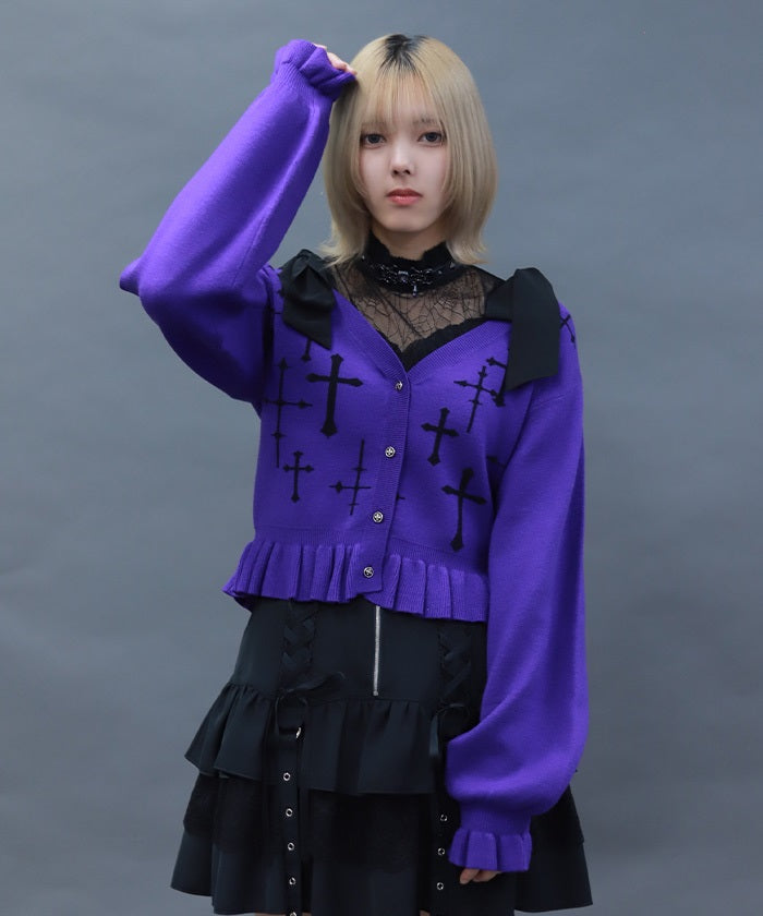 Cross Jacquard Knit Cardigan – axes femme from JAPAN