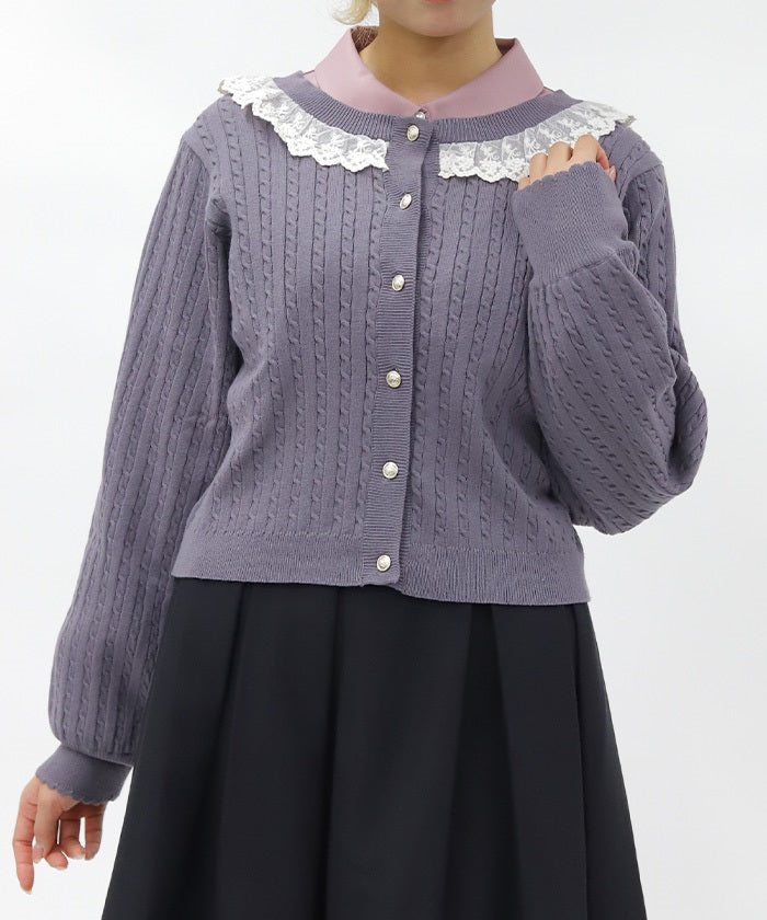 Cable Pattern Back Ribbon Cardigan – axes femme from JAPAN