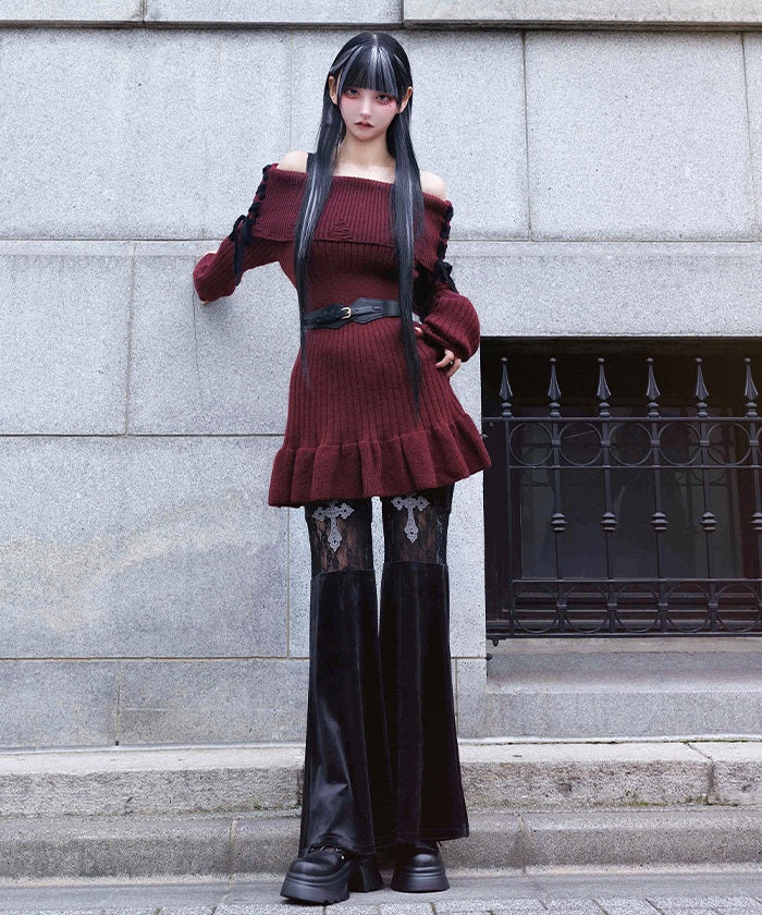 Off-Shoulder Frill Knit Tunic – axes femme from JAPAN