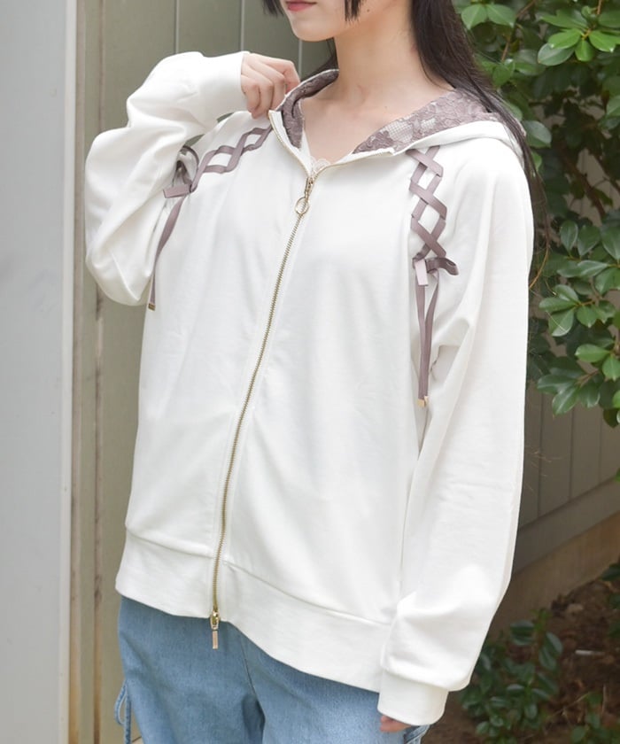 Lace-Up Double Zip Hoodie – axes femme from JAPAN