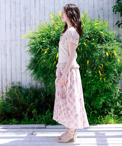 Rosy Plaid Drawstring Skirt