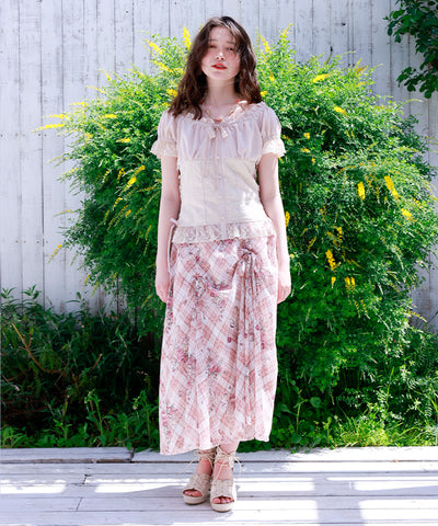 Rosy Plaid Drawstring Skirt