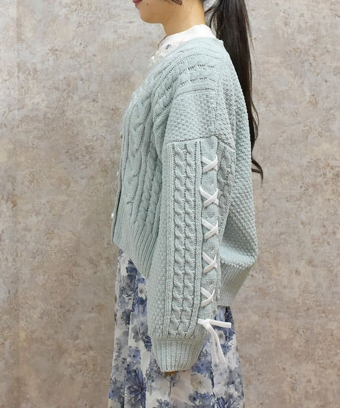 Lace-Up Chenille Yarn Knit Cardigan