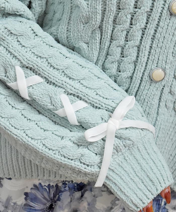 Lace-Up Chenille Yarn Knit Cardigan – axes femme from JAPAN