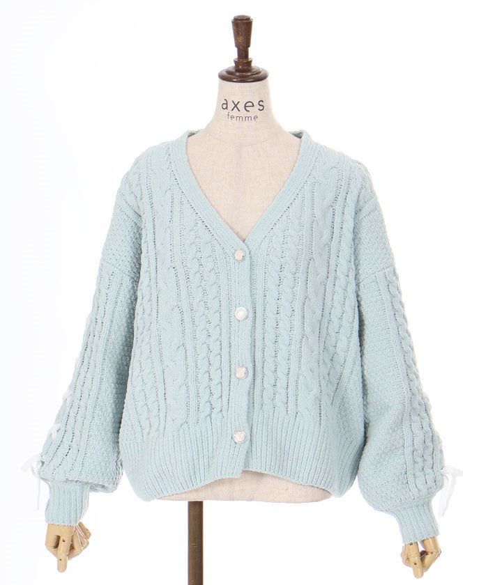Lace-Up Chenille Yarn Knit Cardigan – axes femme from JAPAN