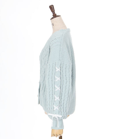 Lace-Up Chenille Yarn Knit Cardigan