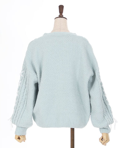 Lace-Up Chenille Yarn Knit Cardigan