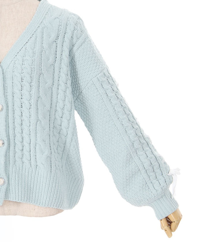 Lace-Up Chenille Yarn Knit Cardigan