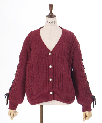 Lace-Up Chenille Yarn Knit Cardigan