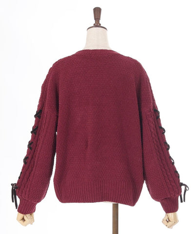 Lace-Up Chenille Yarn Knit Cardigan