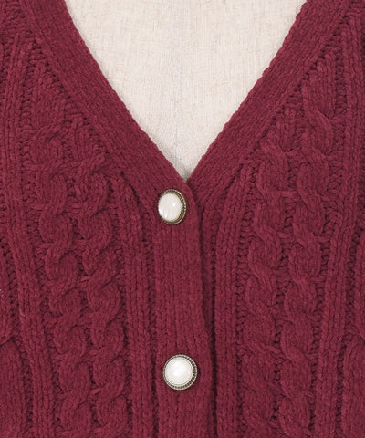 Lace-Up Chenille Yarn Knit Cardigan