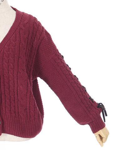 Lace-Up Chenille Yarn Knit Cardigan