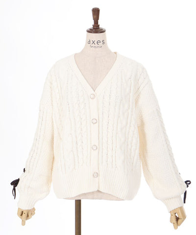 Lace-Up Chenille Yarn Knit Cardigan