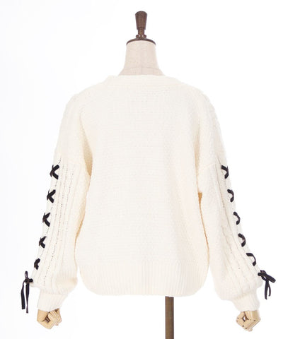 Lace-Up Chenille Yarn Knit Cardigan